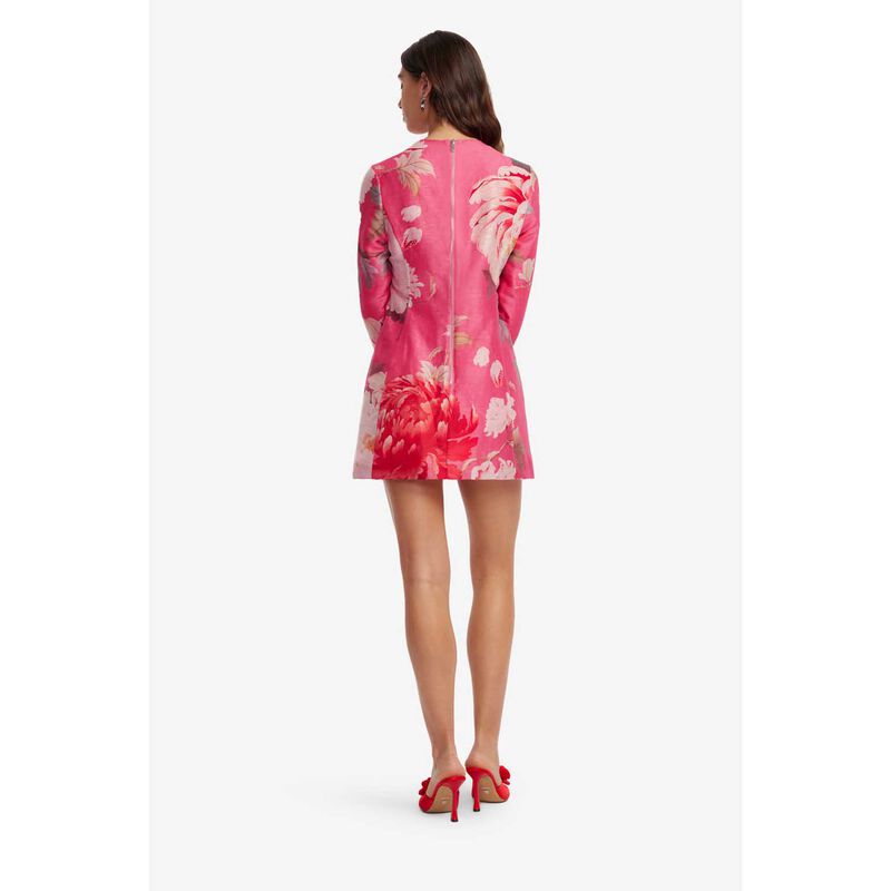 LEO LIN Aliza Long Sleeve Mini Dress - Peony Print In Fuchsia image number 1